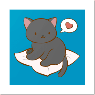 Kawaii Black Cat Love Posters and Art